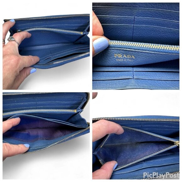 PRADA Saffiano Leather Long L Zipper Wallet, Blue - Picture 15 of 16